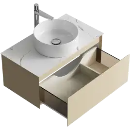 Тумба с раковиной подвесная Aqwella Geometria 80 GE01081MD+STG814X476MW, со столешницей мрамор белый, цвет морская дюна