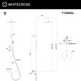 Душевая система для душа WHITECROSS Y gold Y1254GL, термостатическая, Золото глянцевое