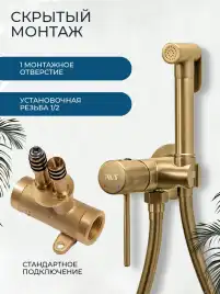 Гигиенический душ со смесителем AVS Slimmer 811-131-BG, брашированное золото