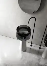 Раковина напольная ABBER KRISTALL 50х50х90 AT2706White-Onyx, круглая, белая/черный