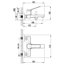 Смеситель для ванны Azario VISE AZ-VSA238330PA, однорычажный, с коротким изливом, Черный матовый