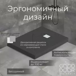 Душевой поддон Good Door Essentia 140х80 из искусственного камня, Черный ЛП00095