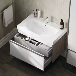 Тумба под раковину Kerama Marazzi MODULA 80 см, MO.80.1+1\AR подвесная, Арабика / Белый глянцевый