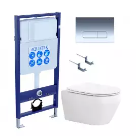 Унитаз с инсталляцией Aquatek Лея SET AQUATEK ЛЕЯ cm-017 4в1 с сиденьем Микролифт и черной клавишей смыва
