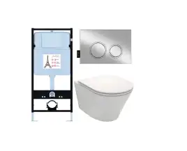 Унитаз c инсталляцией Jacob Delafon Rodin + (EDY102-00, E23280-00, E38066-CP, E38064-NF) с сидением микролифт и клавишей смыва Хром