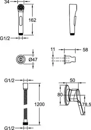 Гигиенический душ со смесителем Jacob Delafon E24610-BL однорычажный, Черный