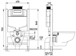 Инсталляция для унитаза Aquatek INS-0000027 с верхней / боковой кнопкой смыва