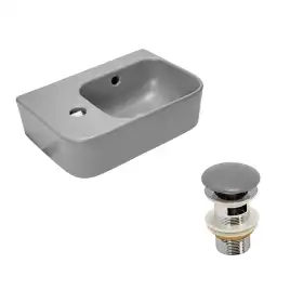 Рукомойник AVS Грэйс 37x25 R, цементно-серый матовый с донным клапаном