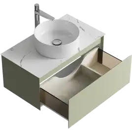 Тумба с раковиной подвесная Aqwella Geometria 80 GE01081SH+STG814X476MW, со столешницей мрамор белый, цвет зеленый шалфей