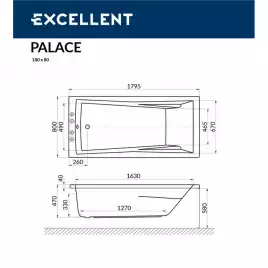 Акриловая ванна Excellent PALACE 180х80 WAEX.PAL18WH прямоугольная, Белая