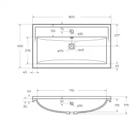 Раковина из искусственного камня CEZARES CZR-800/450-LV-MR-FS
