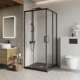 Душевой уголок BelBagno LUCE-A-2-90-C-NERO стекло прозрачное, профиль Черный матовый
