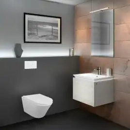 Подвесной унитаз Azario Teramo AZ-0053-UQ3 безободковый, смыв Торнадо, в комплекте с сидением микролифт, Белый глянцевый