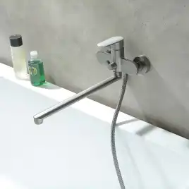 Смеситель для ванны Aquatek Ника AQ1842BGM с длинным изливом, Оружейная сталь