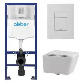 Комплект унитаза с инсталляцией ABBER Rechteck AC1201 белый и кнопкой AC0123MW белая матовая