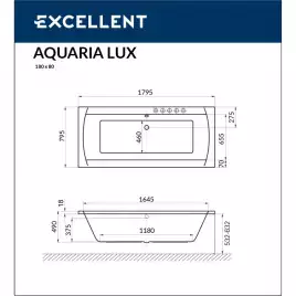 Акриловая ванна Excellent Aquaria Lux Slim 180х80 WAEX.AQU18WHS с тонким бортом, встраиваемая, Белая