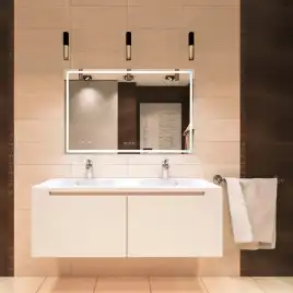 Зеркало с подсветкой AVS Корнер 100x80 см, часы и антипар