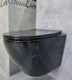 Унитаз подвесной Ceramalux 2212BM с сиденьем микролифт Черный мрамор