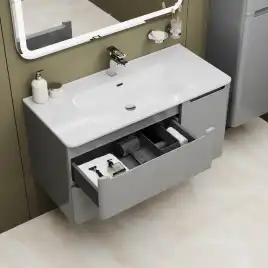 Тумба с раковиной IDDIS Edifice 100, подвесная, Светло-серый, EDI10L0i95K