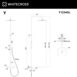 Душевая система для ванны WHITECROSS Y gold Y1234GL, термостатическая, Золото глянцевое