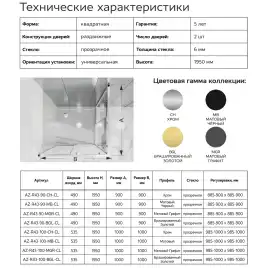 Душевой уголок Azario 90х90 AZ-R43-90-MB-CL, профиль черный матовый, стекло Прозрачное