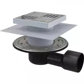 Душевой трап AlcaPlast 150х150/50/75 мм боковой сток, решетка из нержавеющей стали APV3444