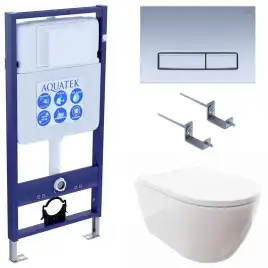 Унитаз с инсталляцией SET AQUATEK ПОЛАРИС-024 4в1 с сиденьем микролифт и клавишей смыва Хром