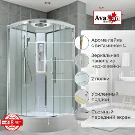 Душевая кабина AvaCan EM3080LEDT 80x80 см, средний поддон, с крышей