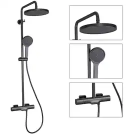 Душевая система Gappo G2495-79 с тропическим душем и термостатом, Оружейная сталь