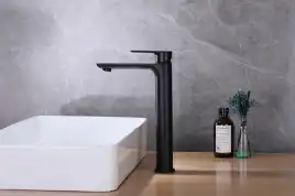 Смеситель для накладной раковины Abber Weiss Insel AF8011B, однорычажный, высокий, Черный матовый