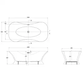 Ванна акриловая AZARIO BORDEAUX 180x90 BOR18090, свободностоящая, в комплекте с сифоном и металлической рамой, белая