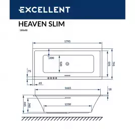 Акриловая ванна Excellent Heaven Slim 180х80 WAEX.HEV18WHS с тонким бортом, встраиваемая, Белая