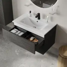 Тумба с раковиной IDDIS Bild 80, подвесная, Темно-серый, BIL80G0i95K