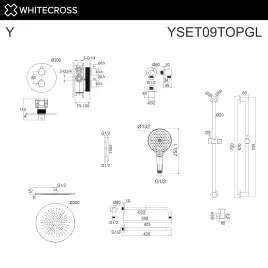 Душевая система для душа WHITECROSS Y gold YSET09TOPGL, термостатическая, скрытого монтажа, Золото глянцевое