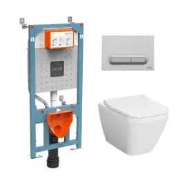 Комплект унитаза с инсталляцией Vitra Integra Square 9856B003-7206 с сиденьем Микролифт и клавишей смыва Хром матовый
