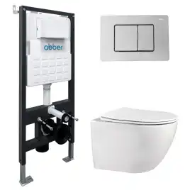 Комплект унитаза с инсталляцией ABBER Bequem AC1100-AC0105 белый и кнопкой смыва AC0120 хром