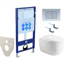 Унитаз с инсталляцией Aquatek Альтаир SET AQUATEK АЛЬТАИР cm-011 4в1 с сиденьем Микролифт и клавишей смыва Хром матовый