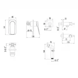 Смеситель Lemark Bronx LM3719GM с гигиеническим душем, встраиваемый Графит