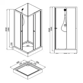 Душевая кабина Loranto 90х90 низкий поддон, прозрачное стекло, профиль Черный, CS-21801