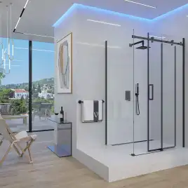 Душевой уголок Veconi Rovigo RV-074B 130х80х195, профиль Черный, стекло прозрачное (RV074B-13080-01-C4)