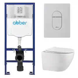 Комплект унитаза с инсталляцией ABBER Bequem AC1100 белый и кнопкой AC0124MW белая матовая