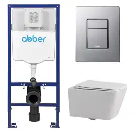 Комплект унитаза с инсталляцией ABBER Rechteck AC1201 белый и кнопкой AC0123 хром глянцевый