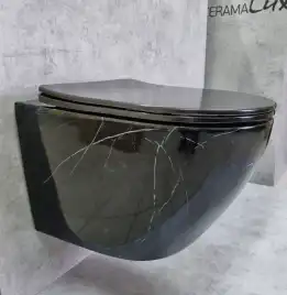 Унитаз подвесной Ceramalux 2212BM с сиденьем микролифт Черный мрамор