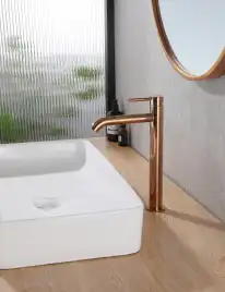 Смеситель для накладной раковины Abber Wasser Kreis AF8111RG, однорычажный, высокий, Золото розовое