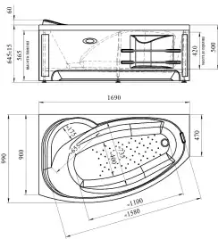 Акриловая ванна Radomir София 170х100 левая (2-01-0-1-1-223), на каркасе, белая
