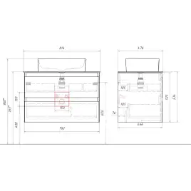 Тумба с раковиной подвесная Aqwella Geometria 80 GE01082WM+STG814X476GS, со столешницей серый камень, цвет белый