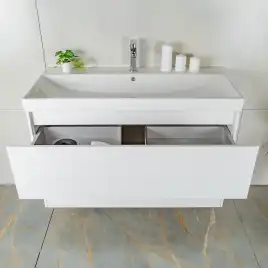 Тумба с раковиной AVS Вернисаж 100 белая глянцевая (раковина белая), подвесная 2 ящика, N814-01-1000WG-02-1010WG