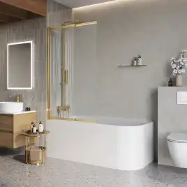 Душевая шторка на ванну BelBagno LUCE-VF-11-90/145-C-ORO стекло прозрачное, профиль Золото глянцевое