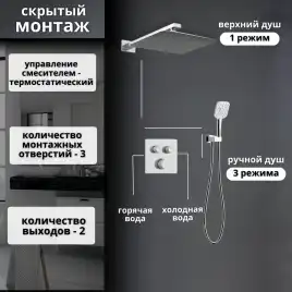 Встраиваемая душевая система AVS LUXURY 811-502-CR термостат, хром