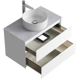 Тумба с раковиной подвесная Aqwella Geometria 80 GE01082WM+STG814X476GS, со столешницей серый камень, цвет белый